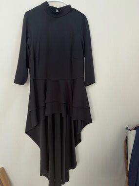 Women's Black peplum High-Low Mock Neck top  with Three-Quarter Sleeves